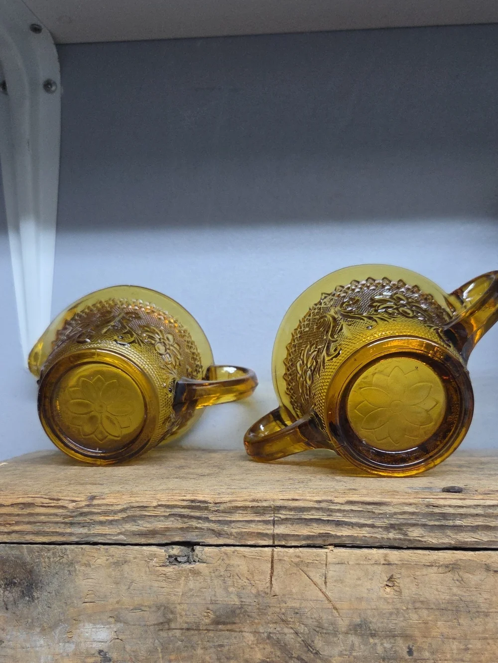 Vintage Indiana Glass Tiara Amber Glass Creamer and Sugar Set